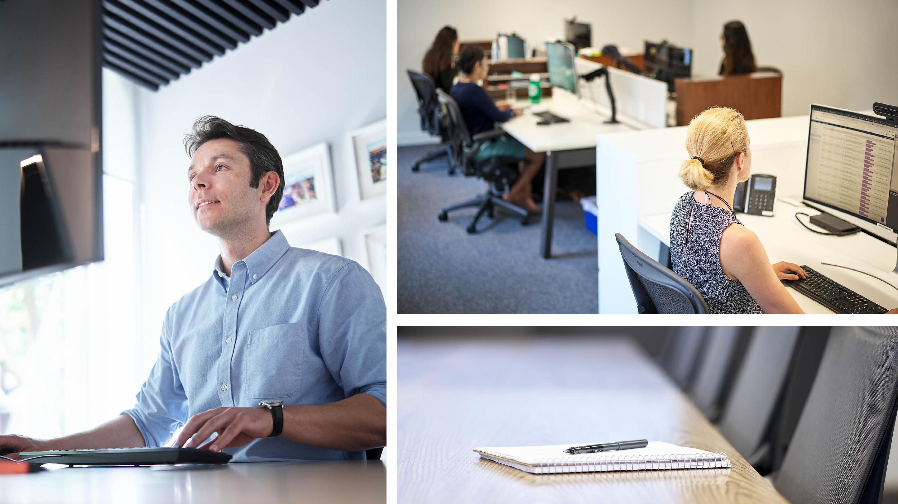 Collage of people working in an office