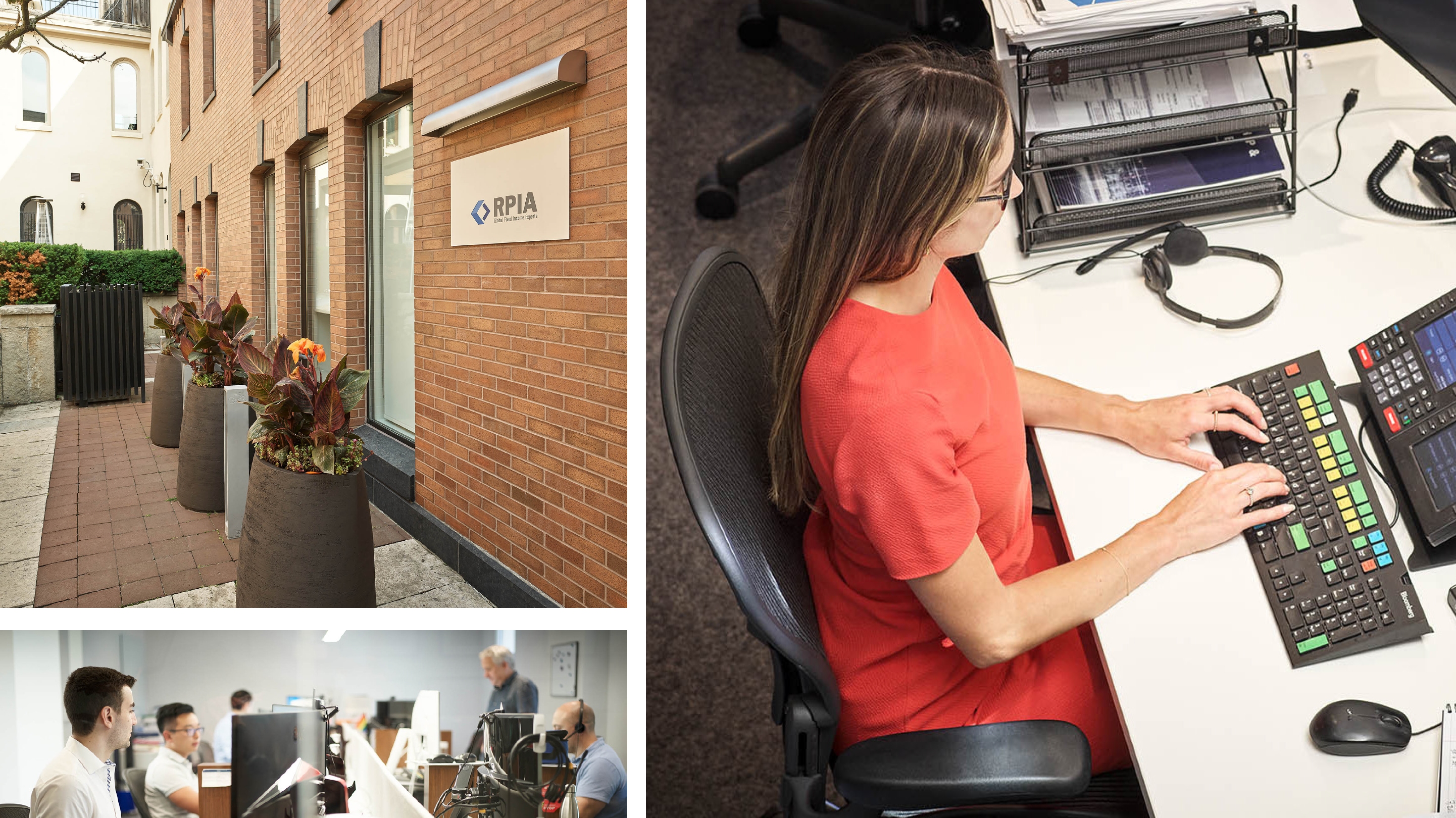 Collage of people working in an office