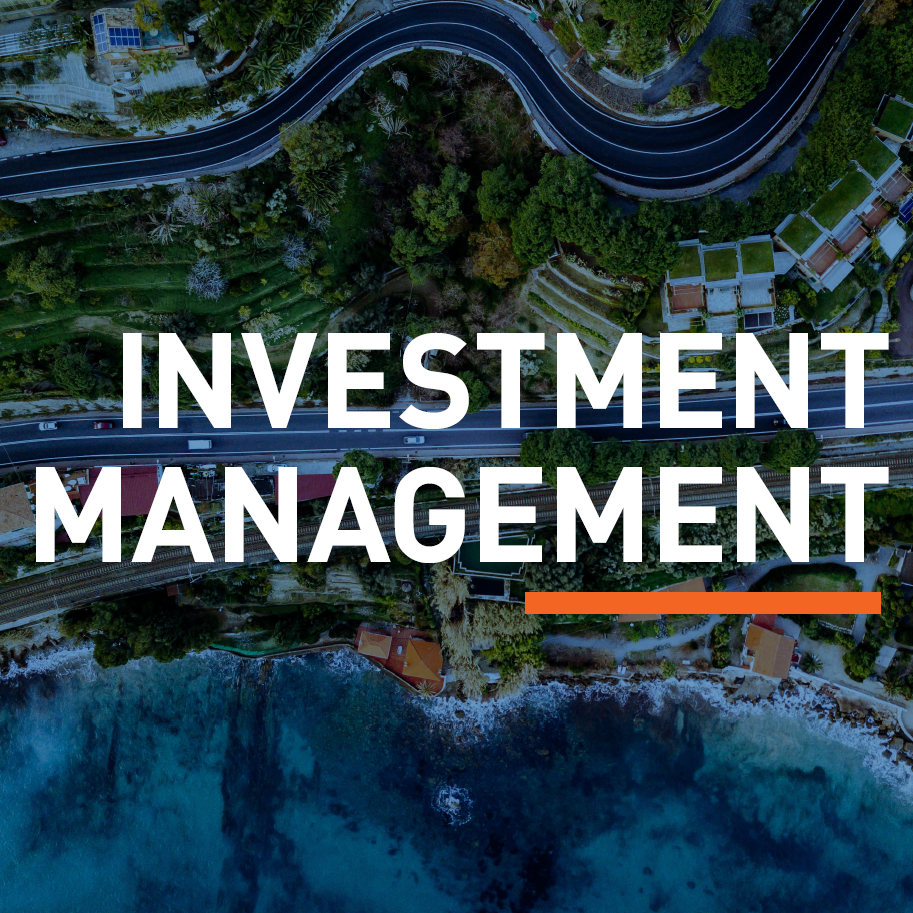 coastal village with the words Investment Management in front