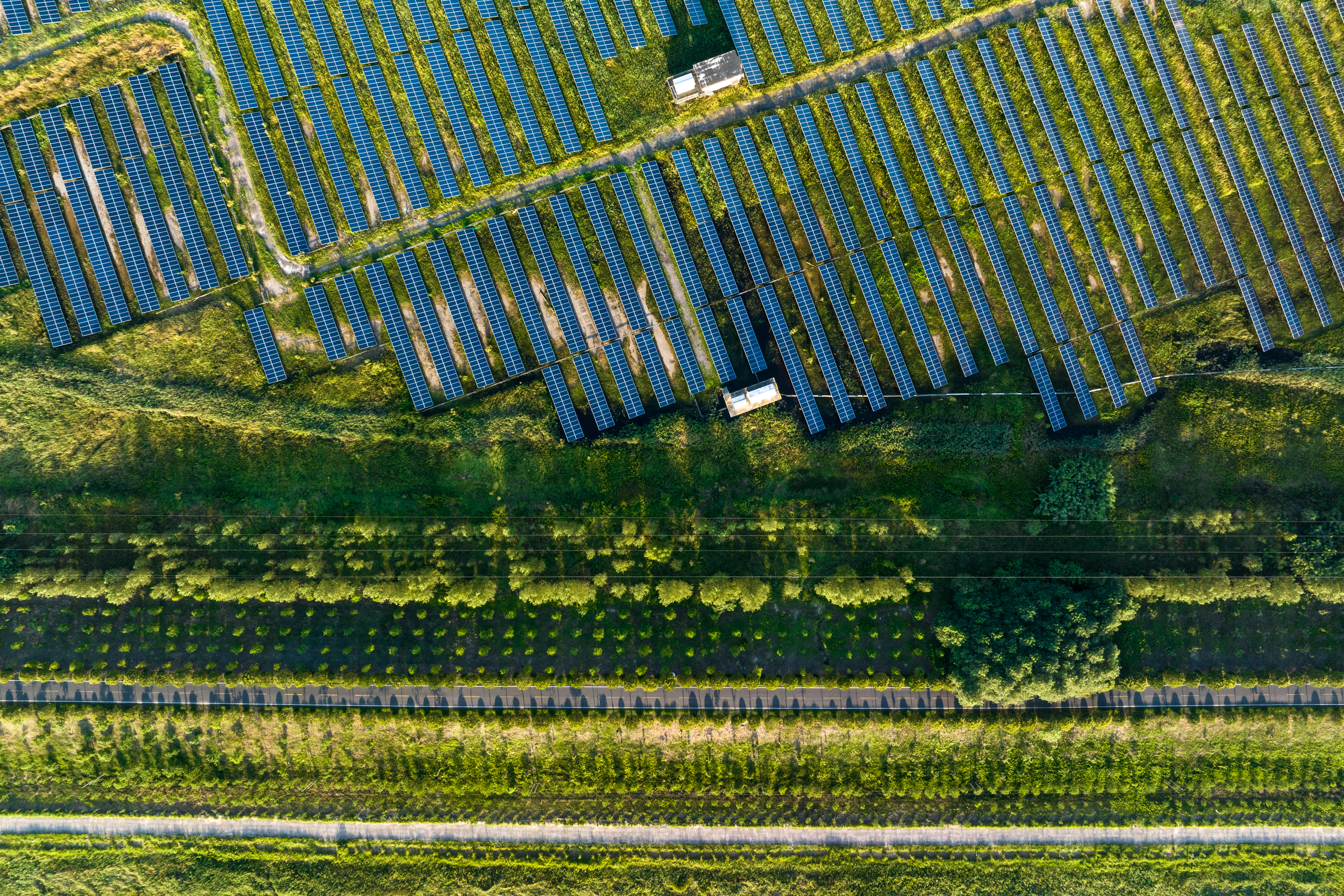 Aerial view solar and wind mill