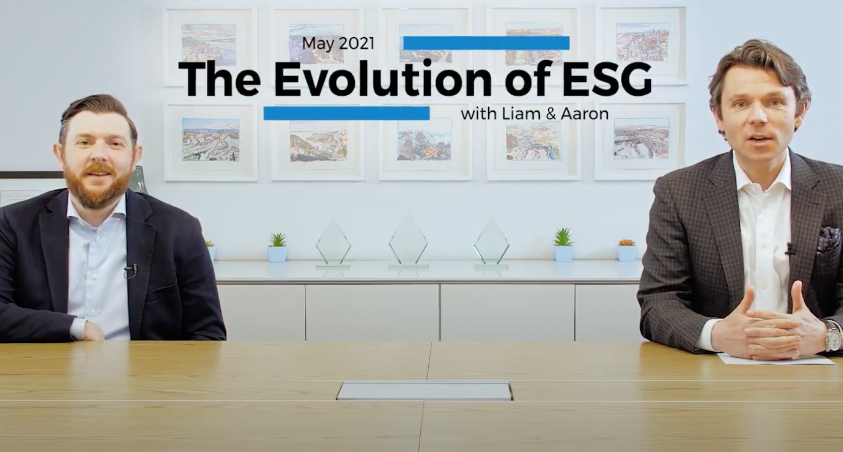 The Evolution of ESG video with two men sitting in boardroom